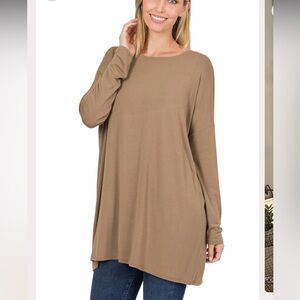 Zenana Modal Dolman Long Sleeve Round Neck Tunic Top Women’s XL